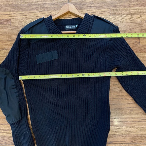 Fechheimer Sweater Mens Sz M Black Wool Blend Military Elbow Patches Ribbed Vtg - Picture 11 of 13